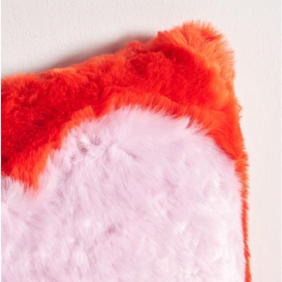 Anthropologie Faux Fur Sophie Orange Halloween Heart Pillow 18x18 Square Set 2 - Picture 2 of 2